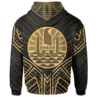 French Polynesia Zip Hoodie French Polynesia Seal Gold Tribal Patterns - Polynesian Pride