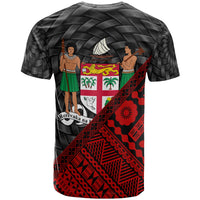 Fiji T Shirt Red Tapa Patterns With Bamboo - Polynesian Pride