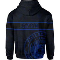 Polynesian Kakau Kanaka Seal of Hawaii Zip Hoodie Blue - Polynesian Pride