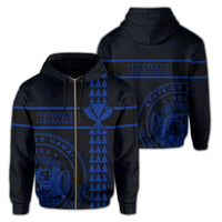 Polynesian Kakau Kanaka Seal of Hawaii Zip Hoodie Blue Unisex Blue - Polynesian Pride