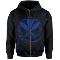 Polynesian Kanaka Shaka Map of Hawaii Zip Hoodie Blue - Polynesian Pride