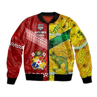 (Custom Personalised) Mate Ma'a Tonga Ngatu And Australia Wallabies Aboriginal Bomber Jacket Rugby Together LT8 Unisex - Polynesian Pride
