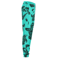 Polynesian Turtle Palm And Sea Pebbles Turquoise Joggers - Polynesian Pride