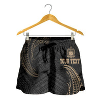 Samoa Polynesian Custom Personalised Women's Shorts - Gold Tribal Wave - Polynesian Pride