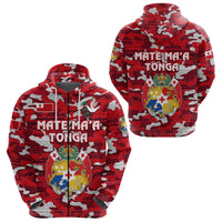Kolisi Tonga Zip Hoodie Mate Maa Tonga Camouflage Vibes Coat of Arms Unisex Red - Polynesian Pride