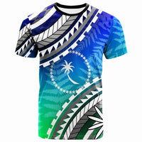 ChuukT Shirt Palm Leaf Texture Blue Gradient Unisex Blue - Polynesian Pride