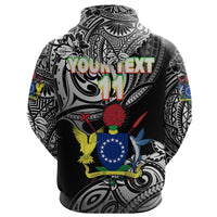 Custom Cook Islands Rugby Zip Hoodie Unique Vibes Coat of Arms Black, Custom Text and Number - Polynesian Pride