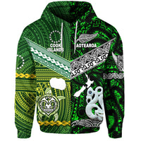 New Zealand Cook Islands Hoodie Maori and Polynesian Together Green LT8 - Polynesian Pride