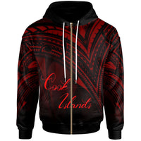 Cook Islands Zip Hoodie Red Color Cross Style Unisex Black - Polynesian Pride