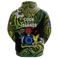 Cook Islands Rugby Zip Hoodie Unique Vibes Coat of Arms Green - Polynesian Pride