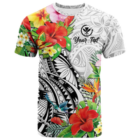 Custom Hawaii Hibiscus Kanaka Polynesia T Shirt LT2 WHITE - Polynesian Pride