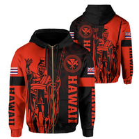 Hawaii King Polynesian Hoodie (Zip up) Lawla Style Red Unisex Red - Polynesian Pride