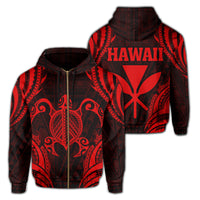 Polynesian Turtle Kanaka Maoli Hawaii Zip Hoodie Red Unisex Red - Polynesian Pride