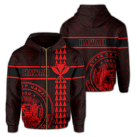 Polynesian Kakau Kanaka Seal of Hawaii Zip Hoodie Red Unisex Red - Polynesian Pride