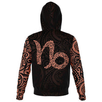 Capricorn Zodiac Zip Hoodie Aotearoa Maori Tattoo - Polynesian Pride