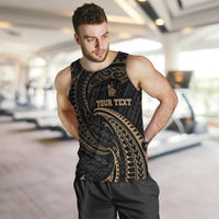 New Caledonia Polynesian Custom Personalised Men's Tank Top - Gold Tribal Wave - Polynesian Pride