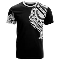 Cook Islands T Shirt Polynesian Tatau White Patterns With Coat of Arms Unisex Black - Polynesian Pride