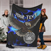 American Samoa Polynesian Custom Personalised Blanket - Eagle With Flame Blue - Polynesian Pride