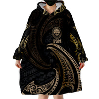 Federated States of Micronesia Gold Tribal Wave Wearable Blanket Hoodie LT9 - Polynesian Pride