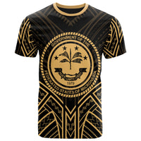 Federated States of Micronesia T Shirt FSM Seal Tribal Gold Color Patterns Unisex Black - Polynesian Pride