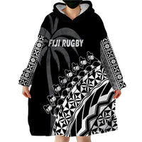 Fiji Rugby Fijian Cibi Dance Tapa Pattern Black Wearable Blanket Hoodie LT14 - Polynesian Pride