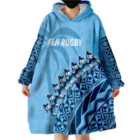 Fiji Rugby Fijian Cibi Dance Tapa Pattern Blue Wearable Blanket Hoodie LT14 - Polynesian Pride