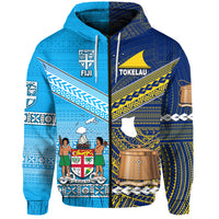 Custom Fiji Tokelau Zip Hoodie Together, Custom Text and Number LT8 - Polynesian Pride