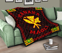 Kanaka Maoli Flag Polynesian Premium Quilt Red - Love Style - Polynesian Pride