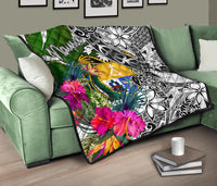 Nauru Premium Quilt White - Turtle Plumeria Banana Leaf Crest - Polynesian Pride