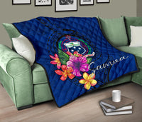 Samoa Polynesian Premium Quilt - Floral With Seal Blue Blue - Polynesian Pride