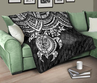 Northern Mariana Islands Polynesian Premium Quilt - Northern Mariana Islands Seal & White Turtle Hibiscus - Polynesian Pride