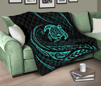 Hawaii Turtle Premium Quilt - Turquoise - Frida Style - Polynesian Pride