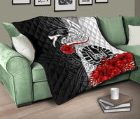 Tahiti Polynesian Premium Quilt - Coat Of Arm With Hibiscus White - Polynesian Pride