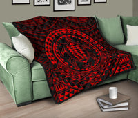 Hawaiian Kakau Honu Arc Red Polynesian Premium Quilt - Polynesian Pride