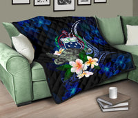 Samoa Polynesian Premium Quilt - Turtle With Plumeria Flowers - Polynesian Pride