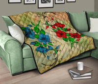 Hibiscus Red And Blue Premium Quilt - Polynesian Pride