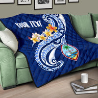 Guam Personalised Premium Quilt - Guam Seal Polynesian Patterns Plumeria (Blue) Blue - Polynesian Pride