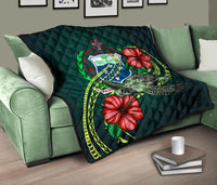 Samoa Polynesian Premium Quilt - Green Turtle Hibiscus - Polynesian Pride