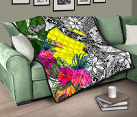 Palau Premium Quilt White - Turtle Plumeria Banana Leaf - Polynesian Pride