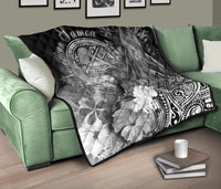 American Samoa Polynesian Premium Quilt - Humpback Whale with Tropical Flowers (White) - Polynesian Pride