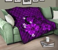 Hawaii Turtle Poly Tribal Purple Premium Quilt - Polynesian Pride