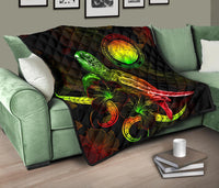 CNMI Polynesian Premium Quilt - Turtle With Blooming Hibiscus reggae - Polynesian Pride