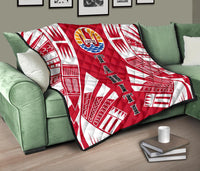 Tahiti Premium Quilt - Tahiti Flag Polynesian White Tattoo (Red) - Polynesian Pride