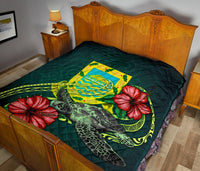 Tuvalu Polynesian Premium Quilt - Green Turtle Hibiscus - Polynesian Pride