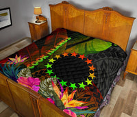 Cook Islands Polynesian Premium Quilt - Hibiscus and Banana Leaves - Polynesian Pride