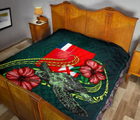 Wallis and Futuna Polynesian Premium Quilt - Green Turtle Hibiscus - Polynesian Pride