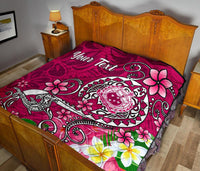 Samoa Custom Personalised Premium Quilt - Turtle Plumeria (Pink) - Polynesian Pride
