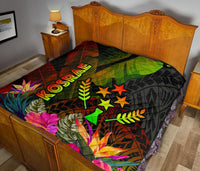 Kosrae Polynesian Premium Quilt - Hibiscus and Banana Leaves - Polynesian Pride