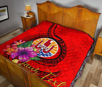 Tahiti Polynesian Custom Personalised Premium Quilt - Floral With Seal Red - Polynesian Pride