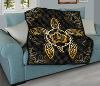 Turtle Hibiscus Yellow Premium Quilt - Polynesian Pride